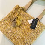 Chloe & Lex Woven Jute Tote Bag Women's 15" Tassels‎ Pockets Snap Closure NWT Yellow Photo 0