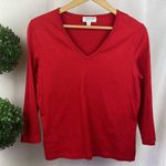 St. John  Sport Marie Gray Red V Neck Long Sleeve Tee T Shirt Top M Photo 0