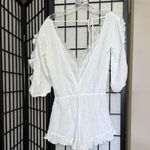 White Asymmetrical Puff Sleeve Bodysuit for sleeping or lounging Photo 4