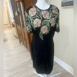Scala Vintage 100% Silk Fully Beaded Floral Midi Dress Formal Cocktail Large Photo 5