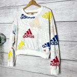 Adidas  White Multicolor Logo Cropped Sweatshirt Size Large Photo 3