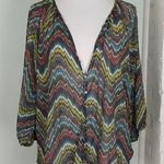 Weston Wear Sheer Button Down Blouse Chevron Womens S 3/4 Sleeve Shirt Fall Green Photo 0