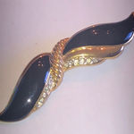 Angel Brand Elegant Black Enamel and Gold Tone Rhinestone Brooch Photo 0