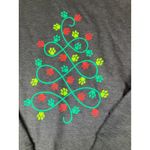 Womens Gray Crew Neck Long Sleeve Sweatshirt Christmas Paw Print Tree Large Photo 1