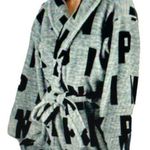 PINK - Victoria's Secret  Gray/Black Short Plush Robe Size XS/S EUC #3550 Photo 1
