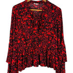 A loves A Double Tiered Sleeve Tie Neck Floral Peplum Top Red Black Size Medium Photo 0