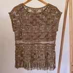 Mango NWT  Handmade Crochet Fringe Top in Khaki Green - M Photo 5