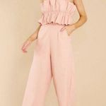 Saints + Secrets Strapless Cropped Linen Jumpsuit - Pink - Small Photo 7