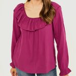 Knox Rose Women's Purple Long Sleeve Ruffled Bib Collar Blouse Top size medium Photo 0