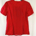 Pendleton Red Dainty Floral Short Sleeve Retro Mod Ruffle Blouse Women’s Size M Photo 4