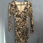 Windsor Dress Womens Small Floral Bodycon VNeck Ruched LongSleeve Romantic Chic Black Photo 3