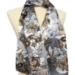 Jones New York Vintage  Gray Brown Floral Silk Scarf Grey Floral Cottage Boho Photo 0