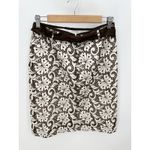 Cynthia Steffe Cynthia Brown White Linen Cotton Embroidered Knee Length Skirt 6 Photo 1