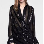 ZARA  Black Draped Sequin Wrap Long Sleeve Blouse S Photo 0