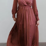 Baltic Born Mauve Satin Jenna Maxi Dress Double Slit Belted Photo 0