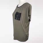 Bar III Olive Faux Leather Pocket Back Zip Tee Stretch Small Photo 3