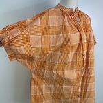 Never A Wallflower Elastic Sleeve Dress Blue Plaid Printed Cotton Orange Size XS Photo 3