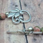 None Artisan Boho Unakite Natural Stone Beaded Collar Bib Necklace Toggle Clasp 18" Photo 10