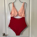 Charmo One Piece Swimsuit Ruched Tummy Control High Cut Pink Red Colorblock S Photo 3