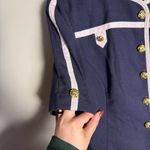 Leslie Fay  size 12 navy blue and white 80s vintage mod blouse with gold buttons Photo 2