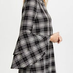 Alice + Olivia  Jem Ruffle-sleeve Plaid Shirt Dress In Black/white size medium Photo 0
