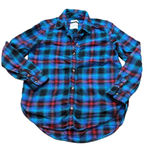 American Eagle Boyfriend Fit Ah-Mazingly Soft Teal and Red Plaid Shirt size XS Photo 0
