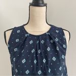 Fun 2 Fun Sleeveless Picnic Print Navy Blue Blouse Medium Coastal Cowgirl Boho Photo 4