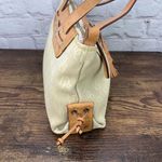 Dooney & Bourke Dooney Bourke Small DB Tassel Zip Top Tote Sand Tan Canvas Saddle Tan Leather Photo 3