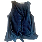 Double Zero Button up front tie tank top. Dark Blue blouse Photo 0