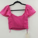 Abercrombie & Fitch NWT  Crop Top Pink Ruched Pleated Flutter Sleeves Size XS Photo 2