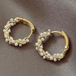 18K Gold Plated White Pearl Hoop Earrings for Women Photo 2