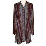 Natural Life  M Ansley Boho Tunic Silky Shirt Dress Stripe Button Front Photo 1