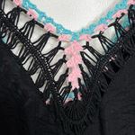 Black Swimsuit Beach Pool Cover Up Colorful Pom poms Tassels One Size Vacay Photo 5