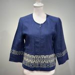 Pendleton CLEARANCE! Blue Aztec Trim Zip-Up Linen Blazer Size MP EUC Photo 0