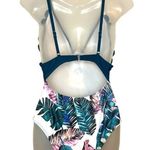 Women's Leaf Print Two Tone One Piece Ruffle V Photo 2