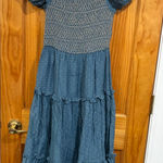 Moon River Smocked Midi Dress Blue Polka Dot Puff Sleeve Cottagecore S flaw Photo 0