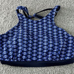 Athleta  Blue Pattern High Neck Longline Bra Top 36D/DD Activewear Sports‎ Bra Photo 0