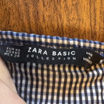 ZARA Women  Cropped Gingham Blouse XS Blue Black White Bow Sleeve Off Shoulder Photo 3