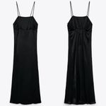 ZARA  MIDI SLIP SATIN DRESS Straight Neck w/ Spaghetti Straps Black Size S NEW Photo 9
