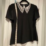 NWT AUW Size S Black Puff Short Sleeve White Eyelet Lace Collar Top Keyhole Back Photo 5