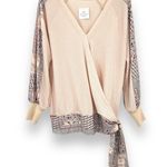 Faux wrap blouse M waffle knit patchwork side tie boho long sleeve cottage NEW Size M Photo 0