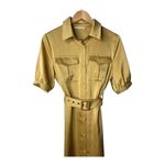 Vogue Vibes Gold Shirt Dress‎ Belted Midi Puff Sleeve Career Casual Size Medium Photo 1