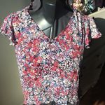 Parker  pink floral high low silky v-neck blouse Photo 0