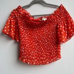 L'Agence L’AGENCE Bexley Off The Shoulder Smocked Blouse SZ XS TALL Orange Polka Dot $260 Photo 1