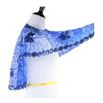 Cobalt Blue Mesh Caped Floral Print Top with Sequins And Beading Photo 7