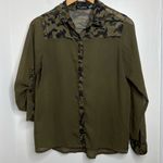 Speed Limit 98 Free w/ purchase Sheer Camo Trim Blouse Size Medium Roll tab Sleeves Photo 0