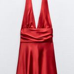 ZARA  dres red mini Halter Satin Effect wedding party coctail bow Photo 9