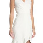 Betsey Johnson Scuba Crepe Faux Wrap Dress White size 10 Ruffle Bridal Summer Photo 0