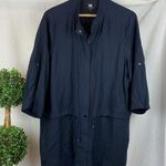 W By Worth Worth Navy Blue Convertible 3/4 Sleeve Zip Front Colarless Tunic Jacket L Photo 0