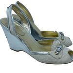 The Original Car Shoe Silver Metallic Canvas Wedge Sandal Size 40.5 US 10.5‎ Photo 0